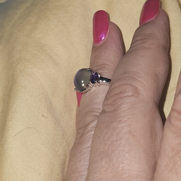 Sz 6, Oval Violet Aurora Moonstone, Amethyst side stones,925 Silver, Rhodium,NWT - Picture 7 of 15